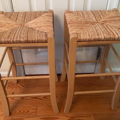 Pair of Rush-Seat Wooden Stools