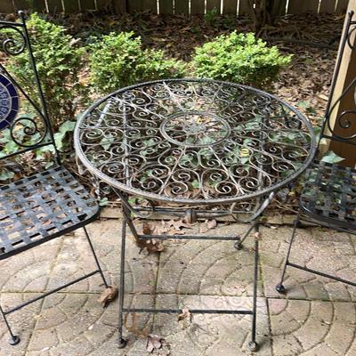 Black Outdoor Patio Metal Folding Table & Chair Set