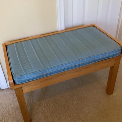 Wooden Bedside Bench With Blue Cushion