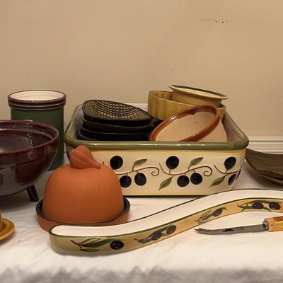 Large Assortment of Colorful Glazed Ceramic Serving Pieces