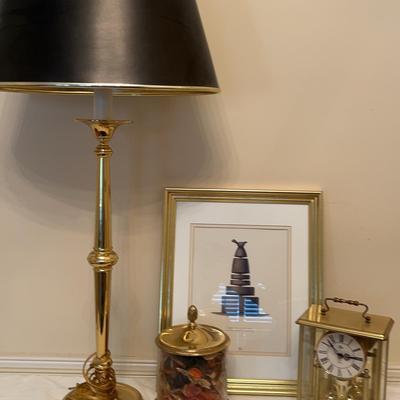 Tall Brass Table Lamp & Decor