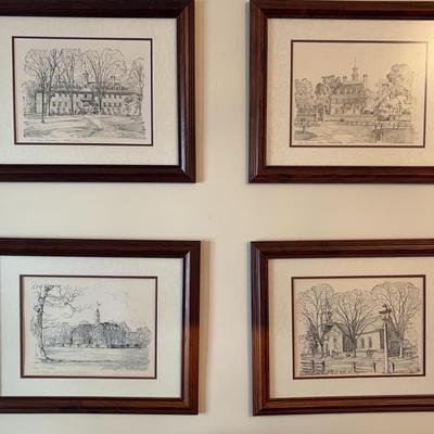 Set of Wood-Framed Williamsburg Architectural Prints