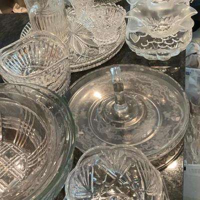 NIB Punchbowl With Glasses, Crystal Balls, Glass Serving Dishes