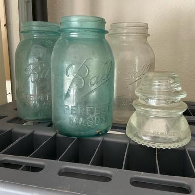 Vintage Ball Mason Jars And Insulator