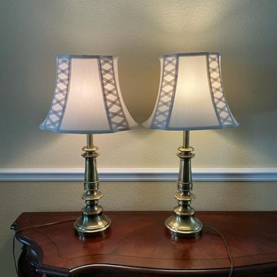 Brass Lamp Pair W/ Corset Style Shades