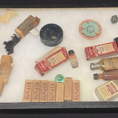 Shadow Box with Vintage Medicine Bottles and More