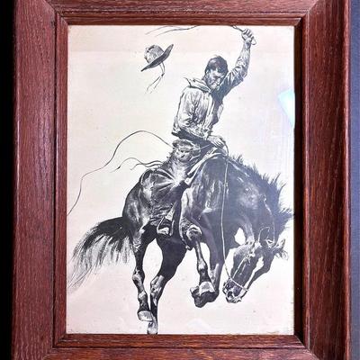Framed Print "Running Bucker" by "Fredric Remington"