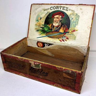 Rare Antique Hernán Cortés Wooden Cigar Box 