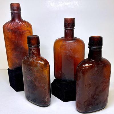Antique Amber Whiskey Bottles 
