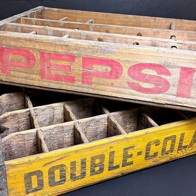 Vintage Rare "Double-Cola" and "Pepsi" Wooden Soda Crate