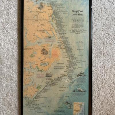 Varnished map of the shipwrecks of the Outer Banks! 