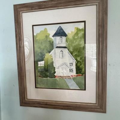 Original watercolor painting of the historic Pineville church. This church was recently featured in the Righteous Gemstones.  