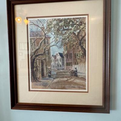Lithograph of the Charleston Street By Elizabeth O’Neil Verner with embossed signature.