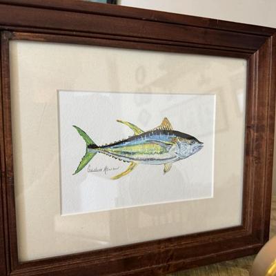 Small original tuna painting signed by the artist