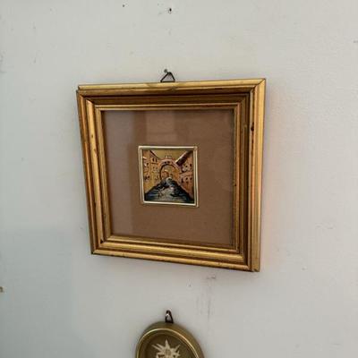 Original miniature metallic painting of a Venice canal. 