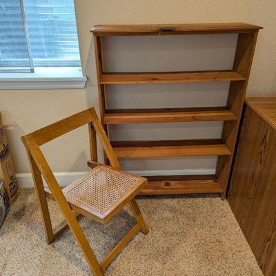 Lot #176 - Mid Century Folding Chair and Rustic Shelf
