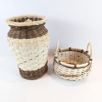 Lot #150 - Handwoven Wicker Floor Vase & Basket