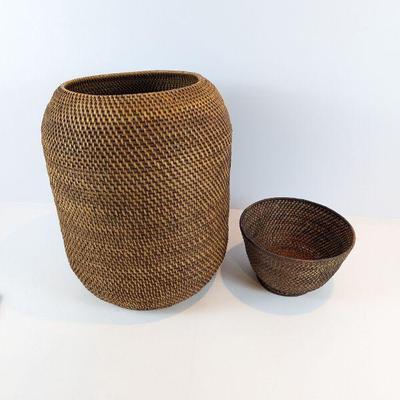 Lot #149 - Rattan Floor Vase & Basket Set