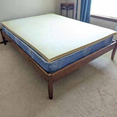 Lot #42 - Queen Size Wooden Bed Frame With Mattress & Topper