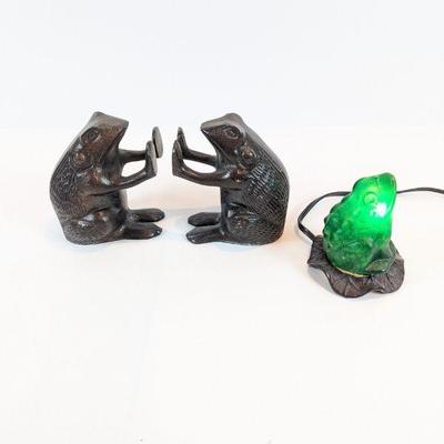 Lot #158 - Vintage Frog Bookends Set with Light