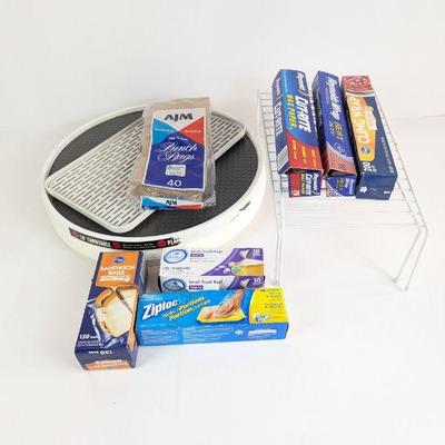 Lot #34 - Kitchen Supply Lot with Turntables, Food Storage Bags & More