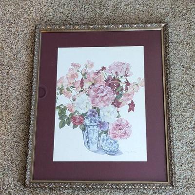 Lot #181 - Framed Floral Lithograph by Mary J. Wooden