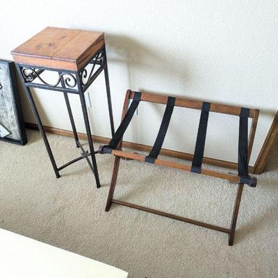 Lot #45 - Vintage Folding Luggage Rack and Iron Plant Stand