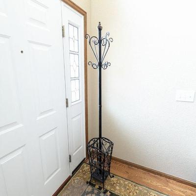 Lot #83 - Vintage Black Wrought Iron Coat Rack with Umbrella Stand