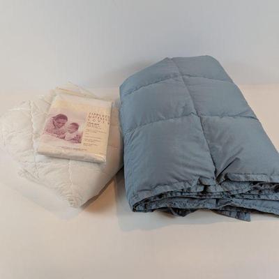 Lot #195 - Twin Size Mattress Protectors and a Down Throw Comforter 46" x 68"