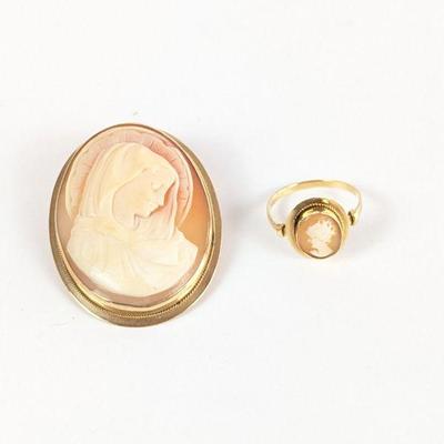 Lot #75 - Vintage 14K Cameo Jewelry Lot