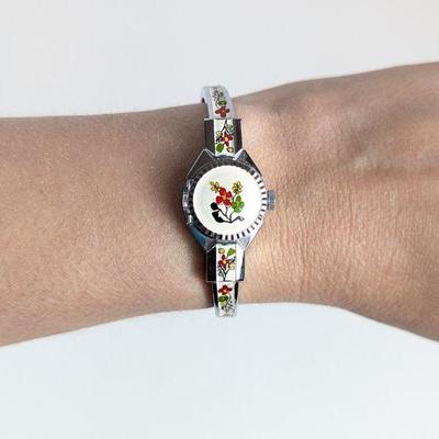 Lot #78 - Vintage 1960s Herlin Swiss Made Hand Painted Enamel Women's Floral Peek-a-boo Watch