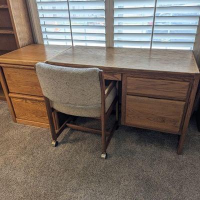 Lot #94 - Vintage Oak Desk, Chair & Filing Cabinet