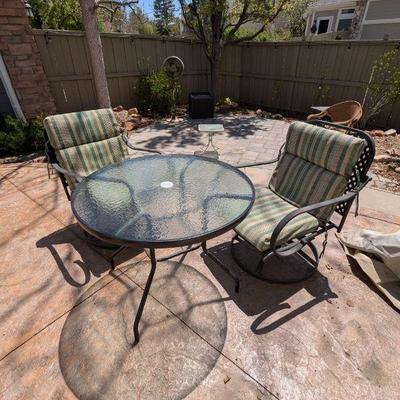 Lot #201 - Hampton Bay Swivel Chairs and Patio Table