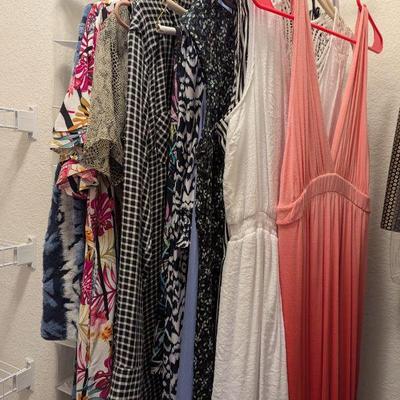 Lot #64 - Women's Size L Dresses, Jumpsuits and Cardigan.