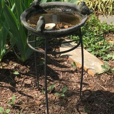 Small Birdbath On Metal Stand
