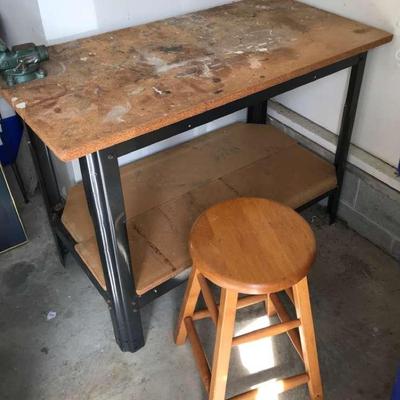 Work Table With Attached Vice And Stool