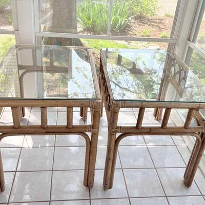 Braxton Culler Rattan End Table Pair-Glass Top