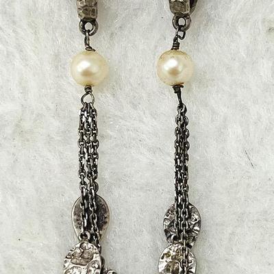 Sterling Silver and Pearl Dangly Earrings