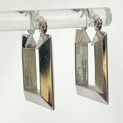 14K Geometric White Gold Earrings