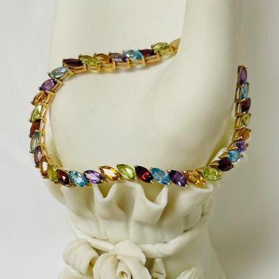 14KT Gold Rainbow Gemstone Bracelet