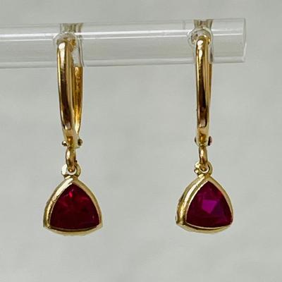 Ruby 14K Gold Solitaire Drop Earrings