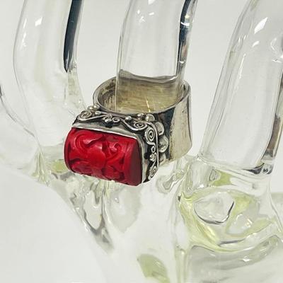 “Sajen” Sterling Silver Red Coral Ring