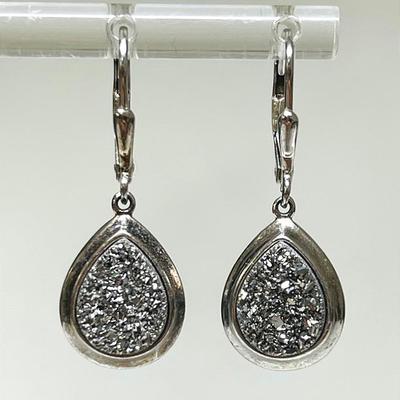 Sterling Silver Druzy Drop Earrings 