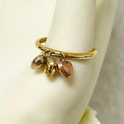 14K Gold Tri-Tone Heart Charm Ring