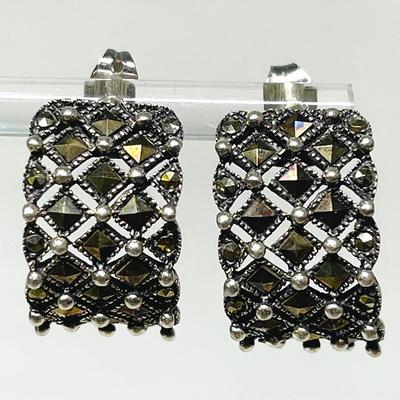 Art Deco "A." Sterling Silver Marcasite Earrings