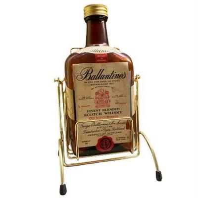 Lot 063  
Ballantine's Whiskey Bar Bottle in Brass Decanter Stand, Vintage