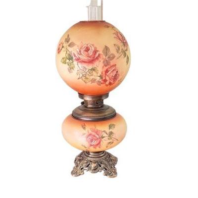 Lot 062  
Gone With The Wind Floral Double Globe Hurricane Lamp, Vintage