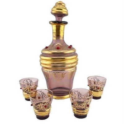 Lot 008-407  
1960s Rossini Empoli, Italy Amethyst & Gold Glass Decanter with Glasses