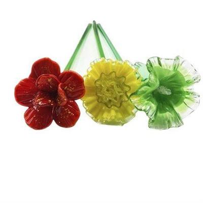 Lot 024   
Art Glass Long Stem Flowers, Three (3)