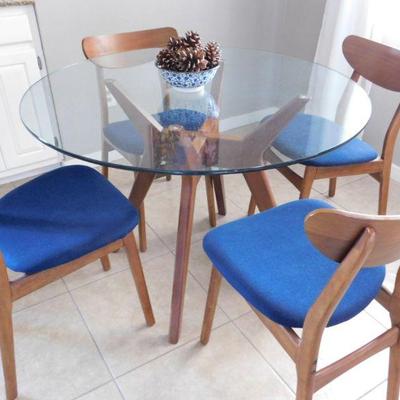 4 West Elm chairs and table with 1/2 inch glass.